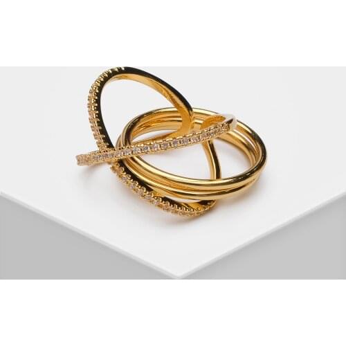 AMORITA Delicate Cross Crystal Multilayer Unisex Ring