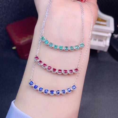 Natural green emerald Necklace Natural red ruby sapphire Pendant Necklace 925 sliver fashion Smiling face women party Jewelry