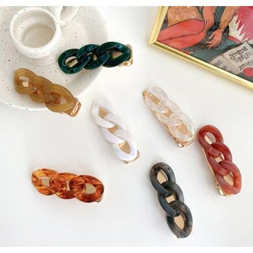 New Arrived Fashion Chain Acetate Acrylic Hair Clips Pin Korean Hair Accessories Plain Color Geometric Barrette for Women