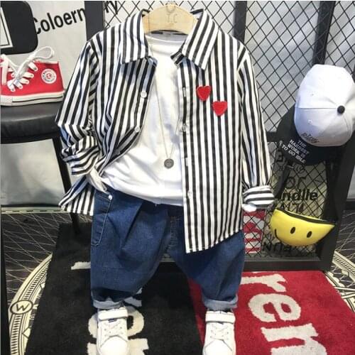 2018 new boys fashion striped shirts blouses denim pants kids boy handsome tops jacket jeans