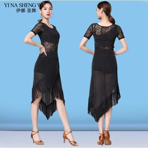 New Women Ballroom LatinWear Dress Samba Costume Summer Sexy Silver Silk Party Dresses with Tassels Lace One-piece Latin Dresses