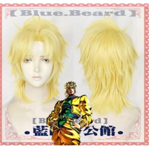Jojos Bizarre Adventure Young Dio Brando Cosplay Wig Short Blond Fluffy Layered Hairpiece DIO Costume Role Play Wigs + Wig Cap