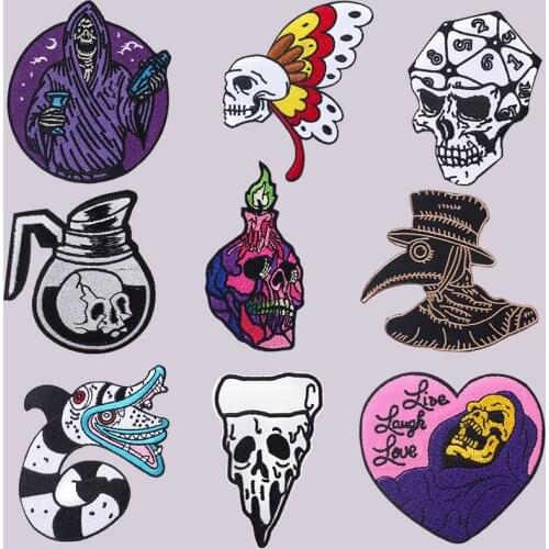Prajna Punk Skull Patch Freak Stripe Applique for Clothes Embroidered Patches For Clothing Stickers Iron On Patches On Clothes
