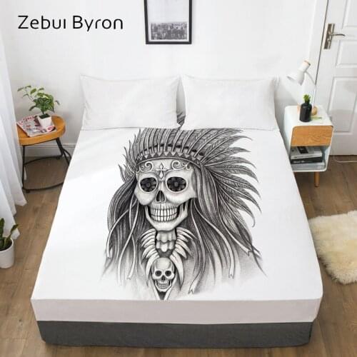 3D HD Print Fitted Sheet,Bed Sheet With Elastic Twin/Full/Queen/King/Custom,Indian girl Skull Mattress Cover 150/180/160x200