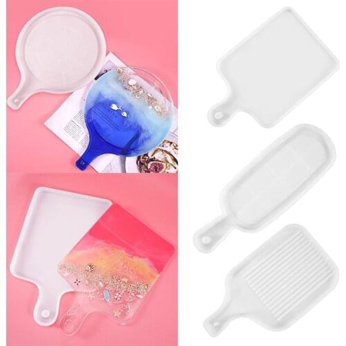 Crystal Epoxy Resin Dinner Plate Mold Square Round Mirror Tray with Handle Silicone Mold DIY UV Epoxy Dinner Plate Mould