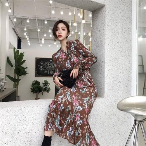 Boho Chic Women Dress Autumn 2019 Spring Floral Printed Long Sleeve Dress Midi Long Bohemia Casual Dresses For Women 2019 DD2180