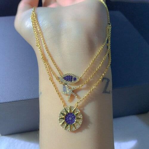 UMGODLY Fashion Copper Necklace New Gold Color Tropical Sea Star Fish Sun Triple Pendant Adjustable Women Brand Jewelry