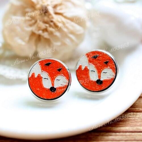 Unique 3D Fox Embossed 16mm Round Coloured Drawing pattern Laser Cut wood Cabochon DIY for Rings, Earring,Brooch,Necklace