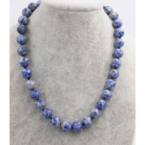 Wow! blue spot stone jades round 12mm necklace 18" nature wholesale bead discount gift