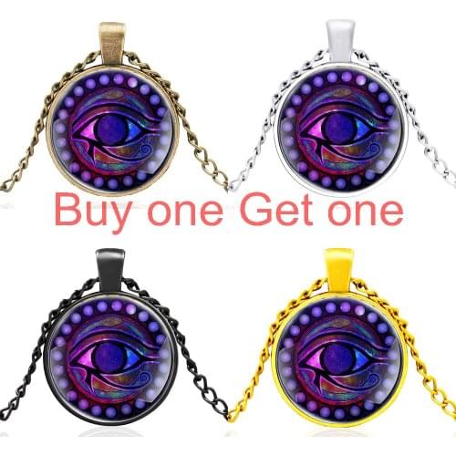 Ancient Egypt Eye of Horus Symbol Gold Glass Dome Vintage Pendant Necklace Jewelry Men Women Charm Accessories Gifts