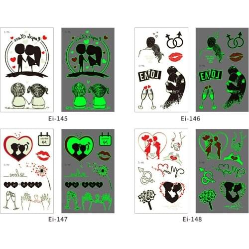 Waterproof Luminous Tattoos Stickers Valentines Day Tattoo Sticker Glow In The Dark Couple Confession Fluorescent Stickers