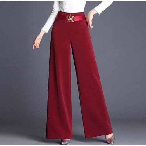 Women pants Slim spring Autumn pants Solid color Button Wide leg pants High waist casual pants SEM801