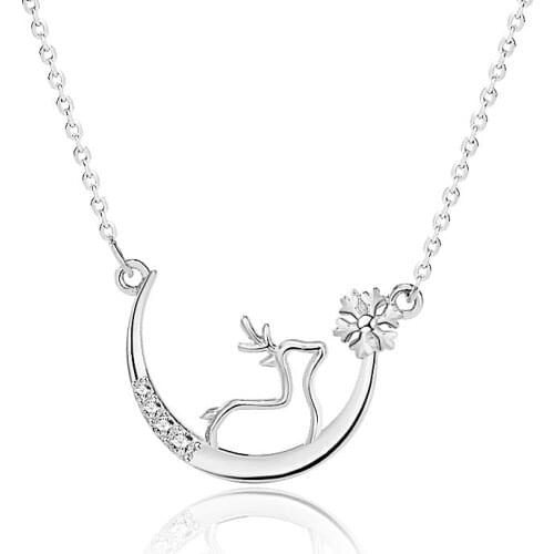 S925 Sterling Silver Necklace Womens Moon Clavicle Chain Jewelry Pendant