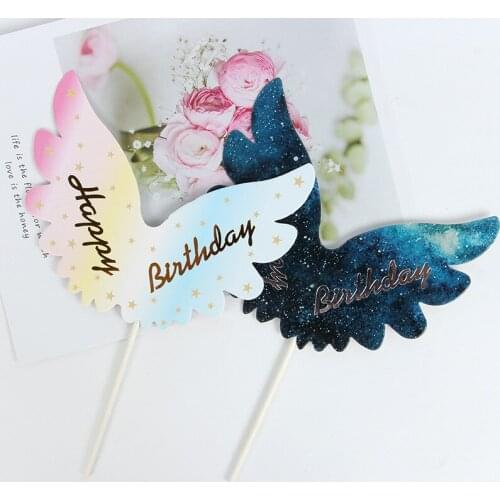 1PC 13x18cm Big Angel Wings Gold Happy Birthday Cake Toppers for Kids Birthday Party Cake Decorations Celebrate Birthday