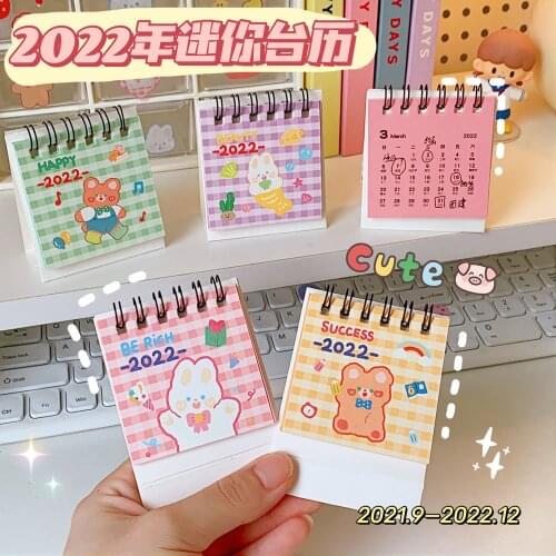 1PCs 2022 Kawaii Cartoons Bear Desktop Paper Ins Mini Desk Calendar Dual Daily Scheduler Table Planner Yearly Agenda Organizer