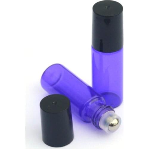 10pcs Empty 5ml Blue Roll On Glass Bottle Steel Roller Ball Liquids Oil Perfume Essential Oils Bottle