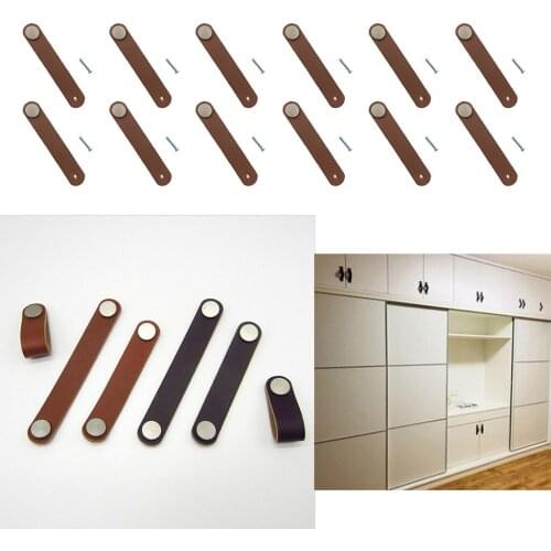 12x Vintage Style Handmade Leather Door Handles Pull Cabinet Drawer Dresser Leather Knobs