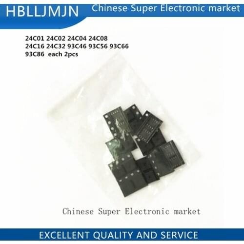 20PCS 24C01 24C02 24C04 24C08 24C16 24C32 93C46 93C56 93C66 93C86 IC Each 2pcs
