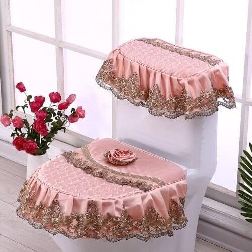 3pcs Toilet Seat Cover Set Plush Lace Overcoat Blue Coffee Toilet Case Fashion Warm Toilet Seat Cover Bathroom Decor