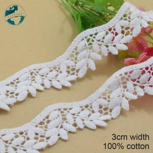 3cm Wide 100% Cotton embroid lace sewing ribbon guipure trim wedding decoration DIY dolls colthes Accessories lace #3998