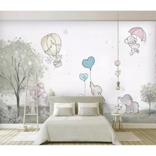 Custom 3d wallpaper lovely cartoon Elephant Cartoon bear hot air balloon animal room background wall 3d wallpaper