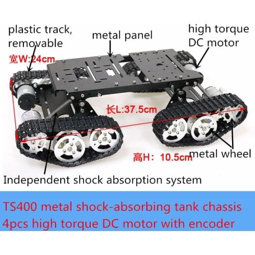 4WD Metal Shock Absorption Tank Chassis Smart Crawler Robot Kit 4pcs High Torque DC Motor DIY For Arduino Education