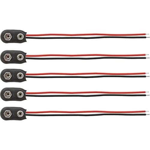 5Pcs I-Type Softshell 9V Battery Clip Snap On Cable Connector PP3 MN1604 Battery Clips Snap Buckle Holder Lead Lenght 15CM