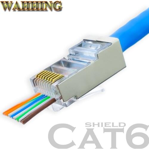 50/100pcs RJ45 Connector Cat5e Cat6 Network Connector Shielded Modular 8Pin Rj45 PlugUTP Terminals Have Hole HY1549