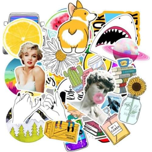 53pcs Yellow Aesthetic Sticker Fashion Rural Summer Light Yellow Skateboard Decal Kids Toy Graffiti Sticker For Teen Girls