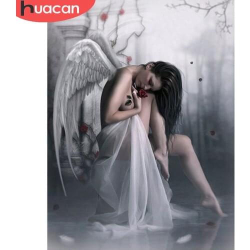HUACAN Diamond Painting Angel Home Decoration Full Drill 5D Diamond Embroidery Rose Mosaic Handmade Gift