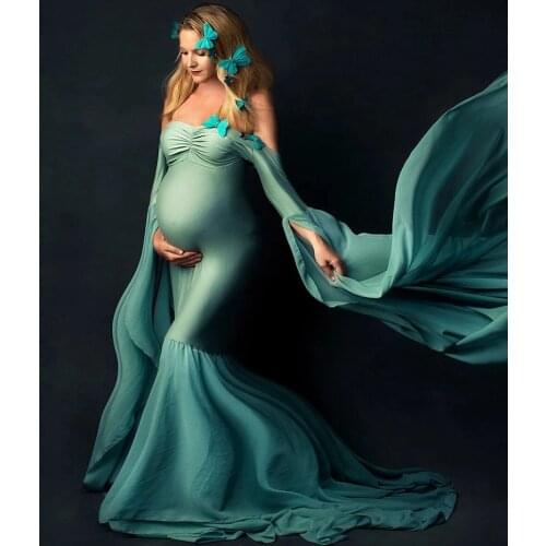 Pregnant women taking pictures props photo chiffon dress dress one word led stretch pregnant women dress dress photography