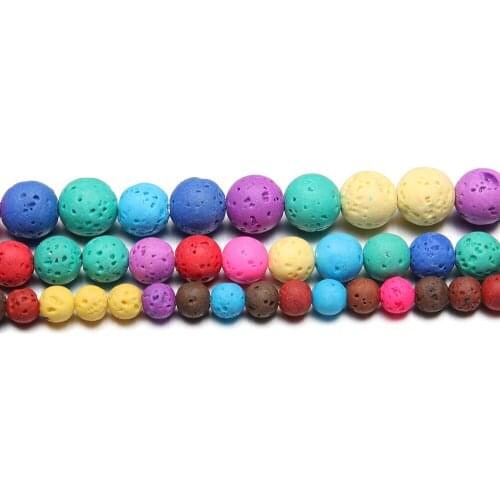 Natural Stone Beads Round Multicolor Lava Volcanic Stone Loose Beaded For jewelry making DIY necklace bracelet accessories