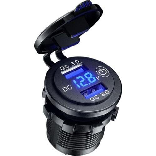 DIY 12V/24V USB Car Charger Dual QC3.0 Charger Socket Power Outlet with LED Voltmeter for Marine Boat Motorcycle Truck Golf Cart