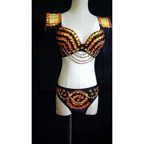 EC56 Gold mirror dresses dj disco stage show wears clothe women bikini bra models clothe club performance party outfit vest bar