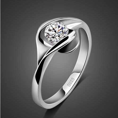 Classic Luxury Real 100% 925 Sterling Silver Ring Zircon Wedding Jewelry Rings Engagement For Women Valentines Day Gift
