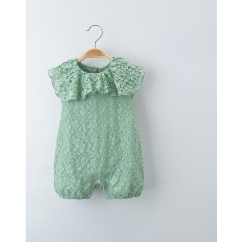 Baby brand girls cute sleeveless Large lapel summer lace flowers perspective boxer high quality princess Jumpsuit