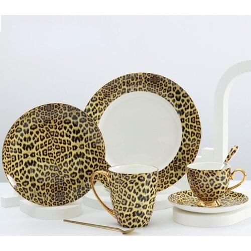 Creative bone china mark water cup leopard print home set ceramic coffee mug and saucer western steak plate tableware CL81807
