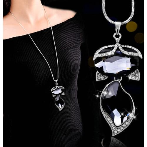 Crystal Fox Chain Necklaces & Pendants for Women 2020 Fashion Silver Color Long Necklace Choker Jewelry Sweater Winter Jewerly