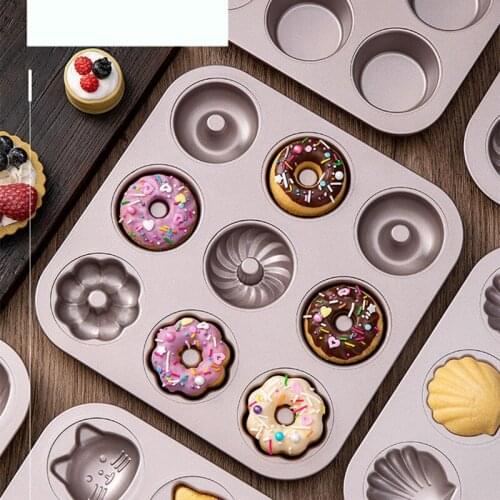 9 Holes Donut Pan Carbon Steel Doughnut Baking Tray Kitchen Non-Stick Cake Mold Bread Bakeware Pastry Muffin Biscuit Making Tool