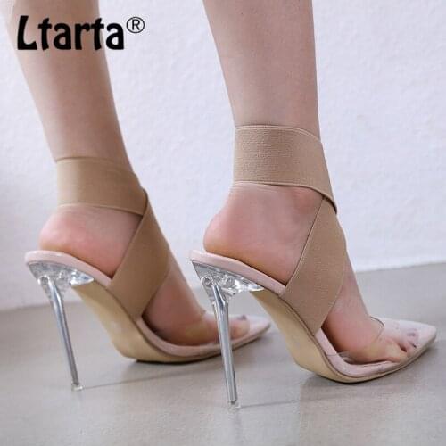 LTARTA Womens Summer 2021 Baotou Transparent PVC Womens Shoes Stiletto Pump Sandals Elastic Band High Heel Sandals LXM