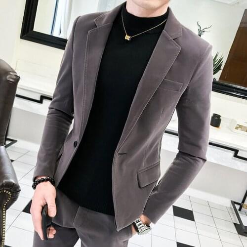 New Arrival Spring and Autumn Fashion 2 pcs Comfortable Velvet Business Casual Slim Mens Suit Gentleman Groom Wedding Tuxedo