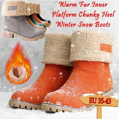 KAMUCC New Women Boots Winter Outdoor Keep Warm Fur Boots Waterproof Womens Snow Boots Thick Heel With Round Head Short Boot