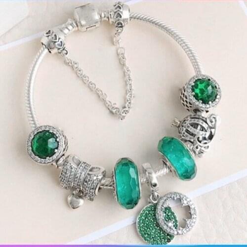 New Beaded Bracelet For Ladies, DIY Fresh Green Love Pendant Charm, Branded Bracelet Gift Gree Shipping