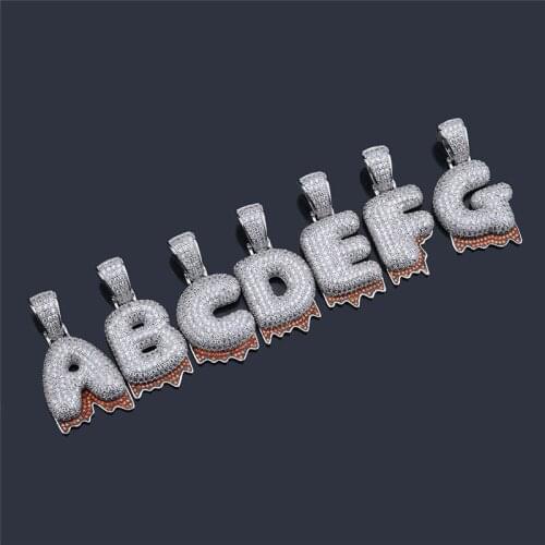 OMYFUN Custom Jewelry Bubble Letter Drip Pendant Necklace Hip Hop Bling Pendant Necklace CZ Paved Initial Collar Rope Chain