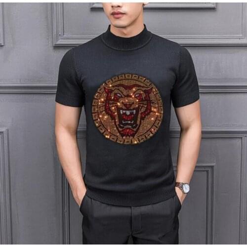 Autumn Men Slim Fit Hot drill Male Pull Homme Outfit Color Stripe Sweater Herren Pullover Turtleneck Knitted Sweater