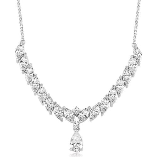 Valori Jewels 6 Carat, Zirconia White Pear And Marquise Gemstone, Rhodium Plated, Sterling Silver Necklace