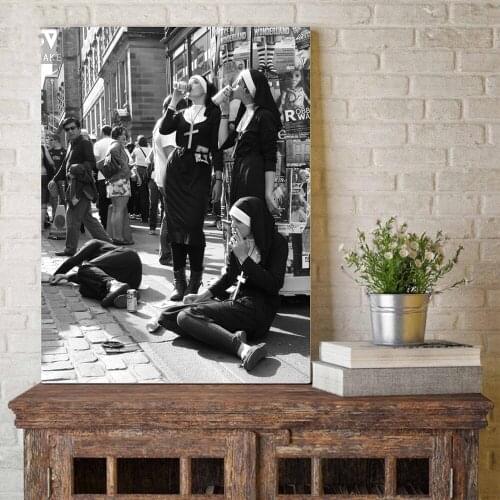 Rebellious Nuns Print Black and White Photography Poster Nuns Smoking Wall Art Picture Canvas Painting Home Room Wall Allah Art