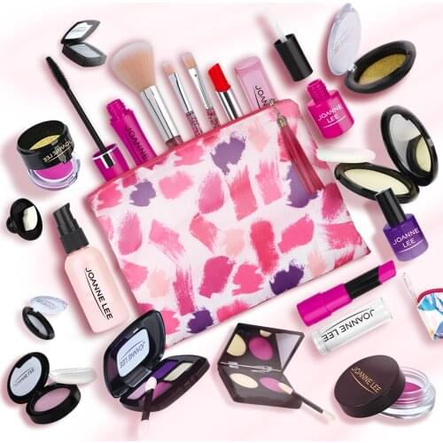 Pretend Play Princess Pink Makeup Kids Make Up Toy Set Beauty Safety Non-toxic Kit Toys for Girls Dressing Cosmetic Travel Bag