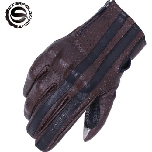 SFK Brown Retro Motorcycle Gloves Men Touch Screen Goatskin Leather Motorbike Motocross Glove Motocicleta Guantes Moto Luvas