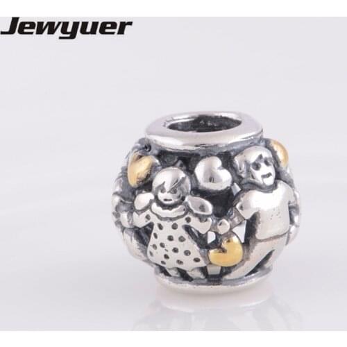 Family charms with golded hearts 925 sterling silver jewelry fit bead bracelets diy for women fine jewelry Memnon wholesale